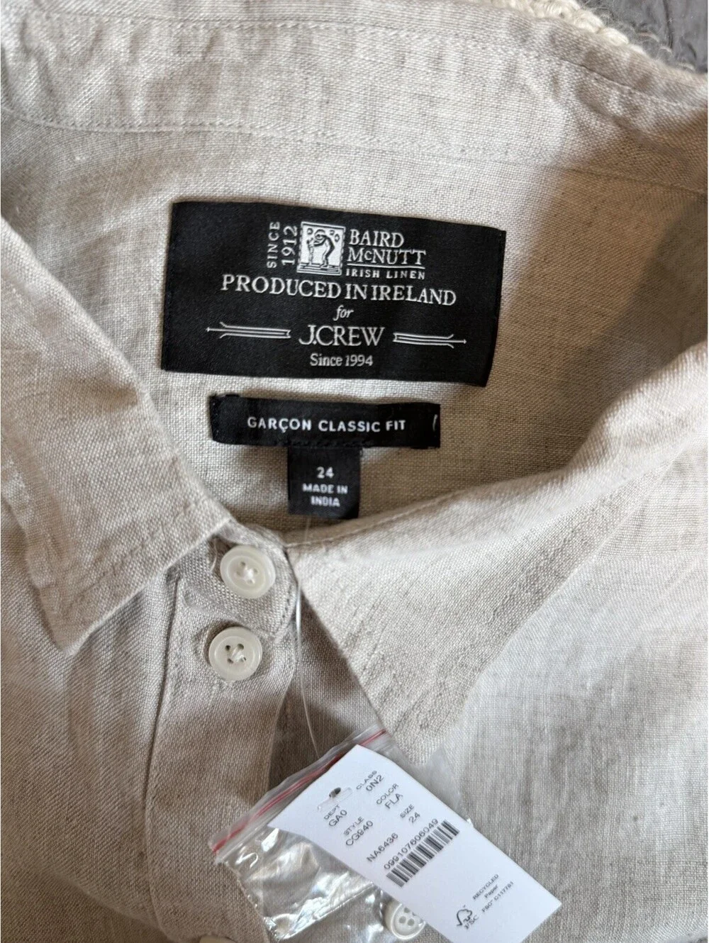 NWT J.Crew Baird McNutt Irish Linen Slim Fit Women's Shirt Size 24 Beige/Flax